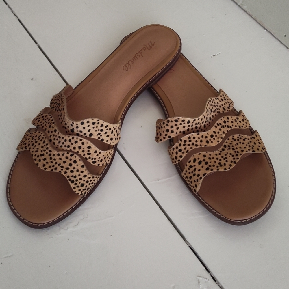 Madewell Women's Spotted Calf Hair Wavy Straps Slide Slip On Sandals | Size 10 - Picture 2 of 10